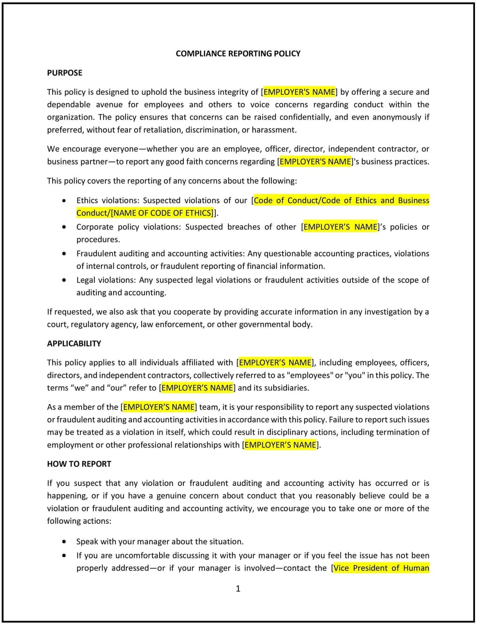 Compliance reporting policy (Idaho): Free template