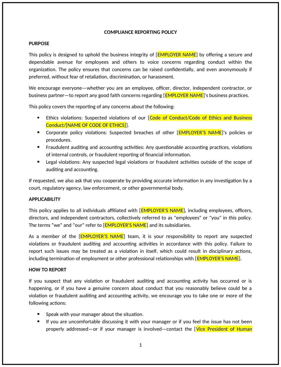 Compliance reporting policy (Rhode Island): Free template