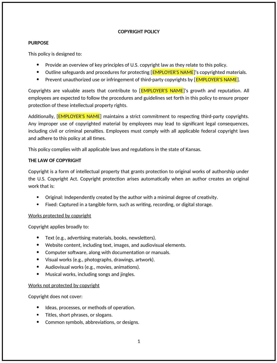 Copyright policy (Kansas): Free template