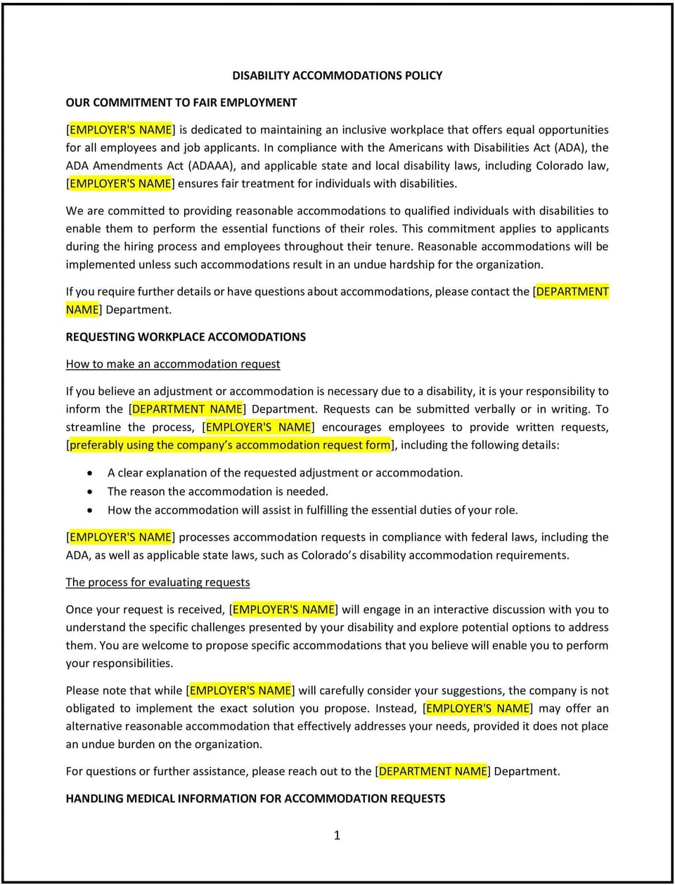 Disability accommodations policy (Colorado): Free template