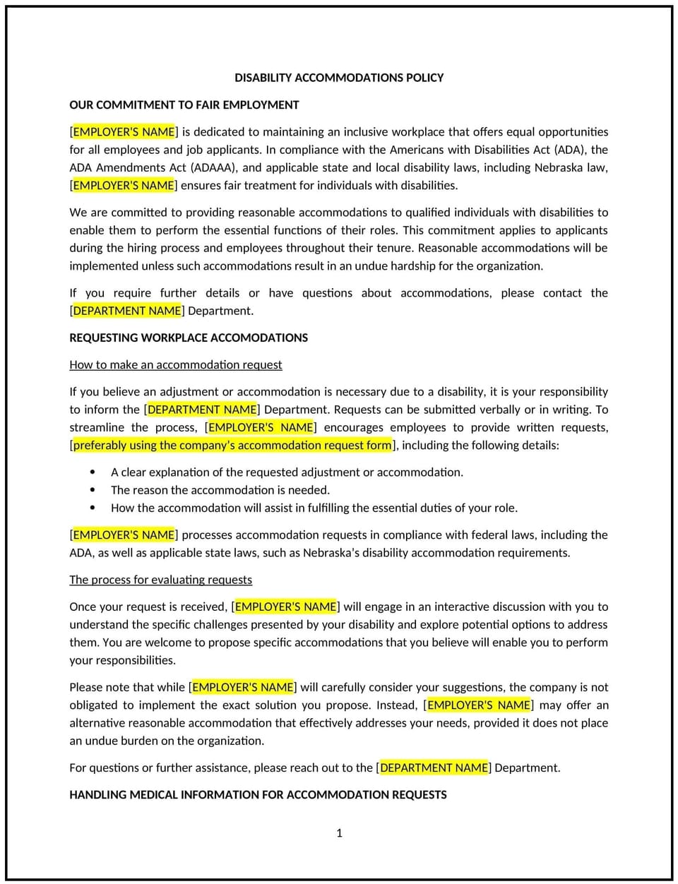Disability accommodations policy (Nebraska): Free template