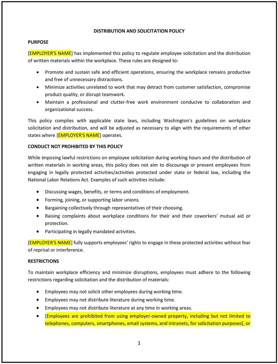 Distribution and solicitation policy (Washington): Free template