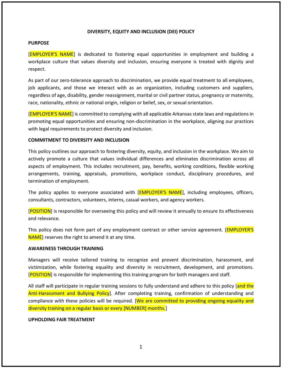 Diversity, equity and inclusion (DEI) policy (Arkansas): Free template
