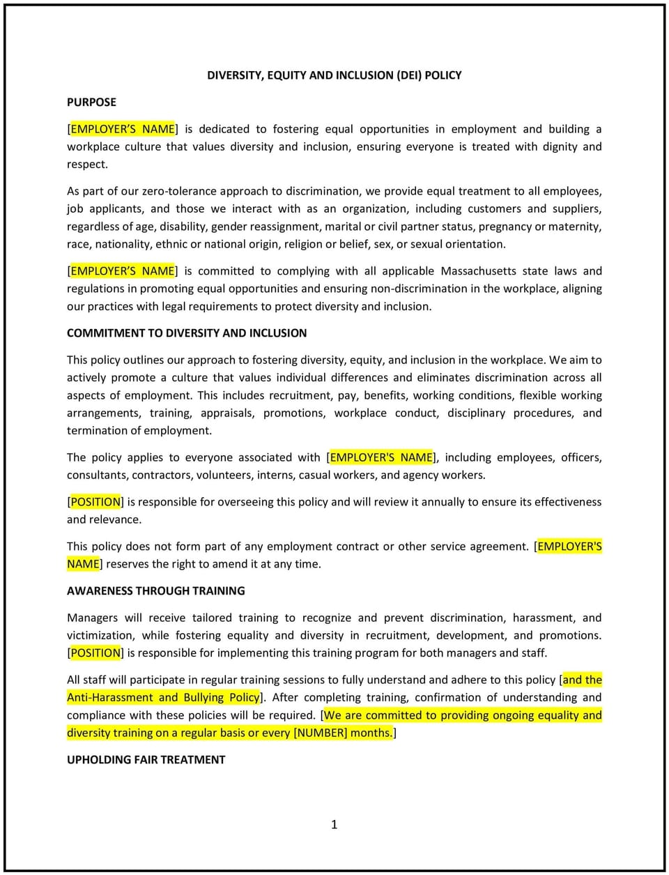 Diversity, equity, and inclusion (DEI) policy (Massachusetts): Free template