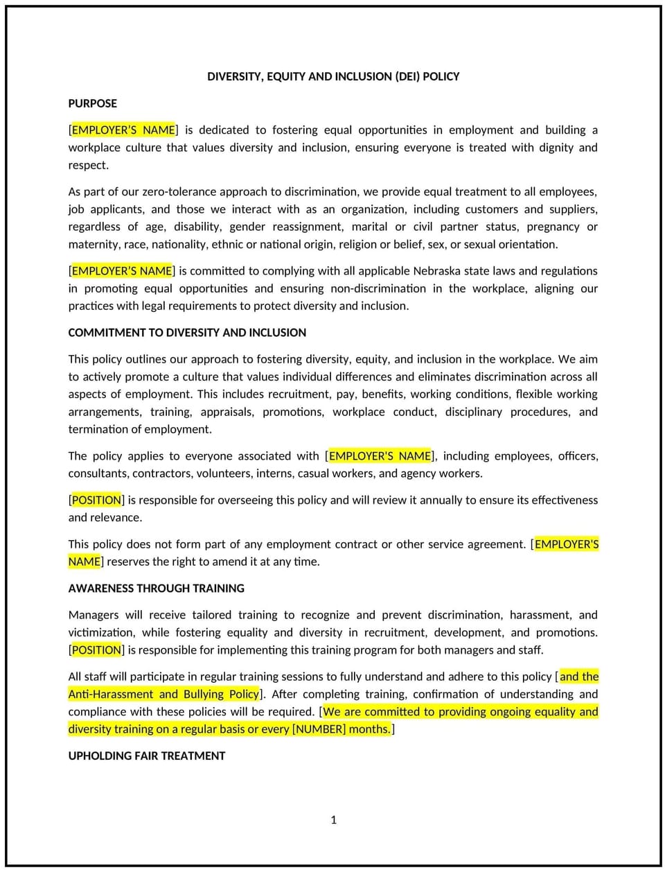 Diversity, equity, and inclusion (DEI) policy (Nebraska): Free template