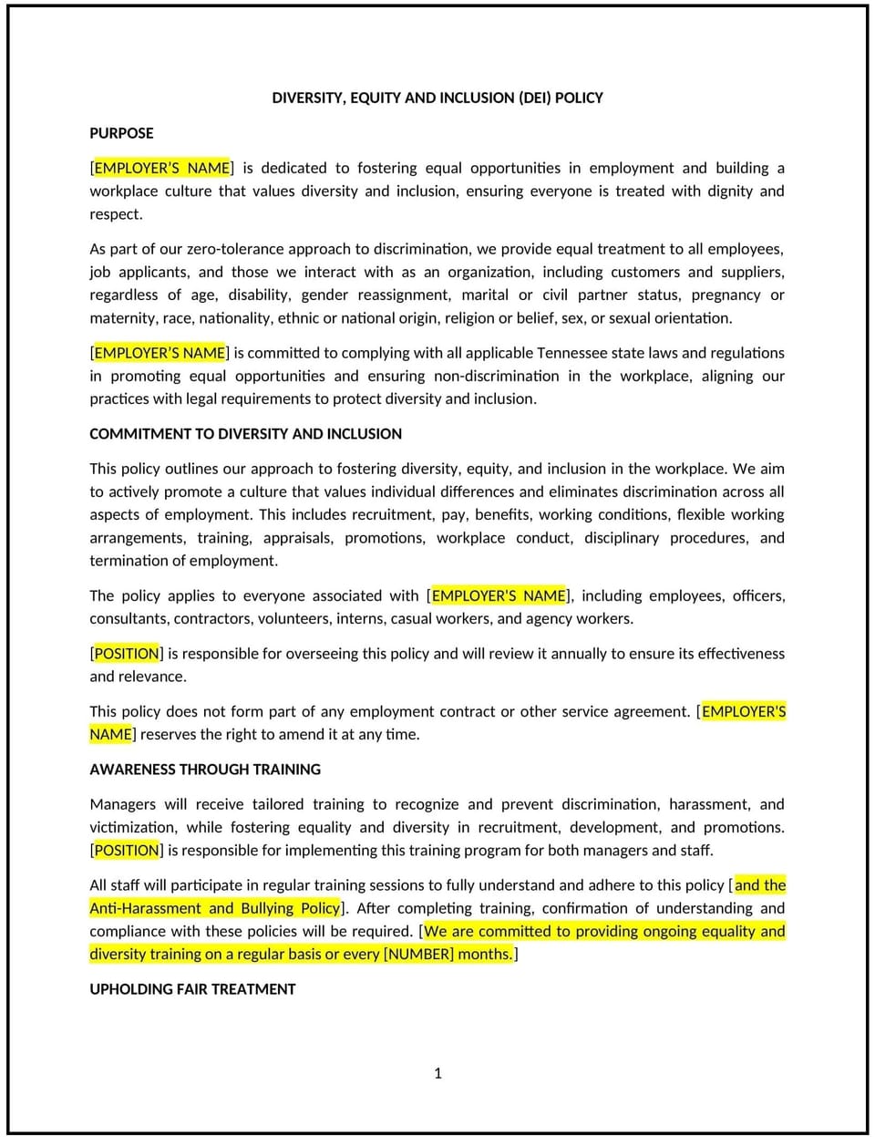 Diversity, equity, and inclusion (DEI) policy (Tennessee): Free template