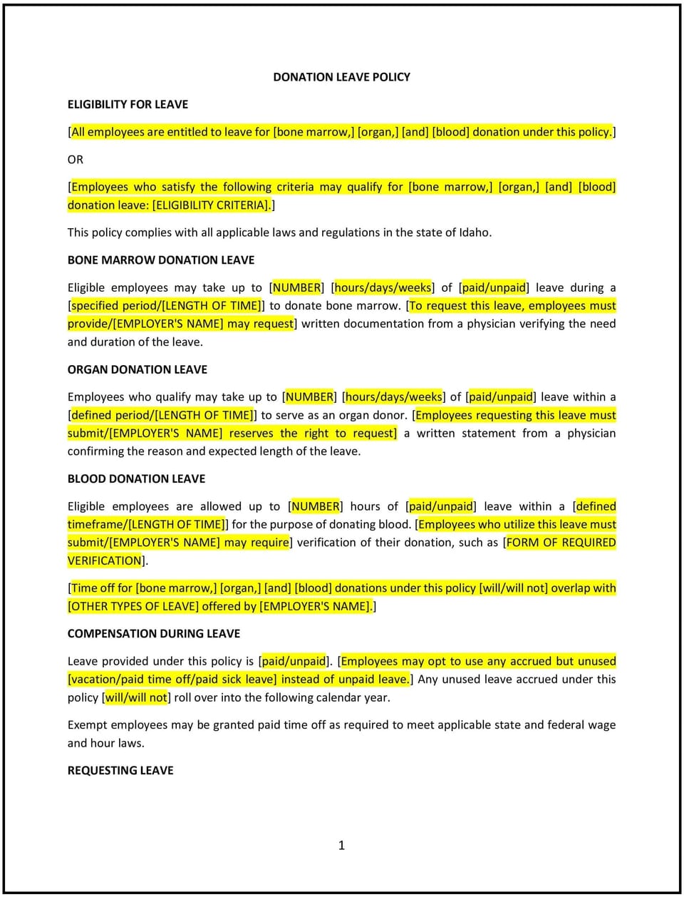 Donation leave policy (Idaho): Free template