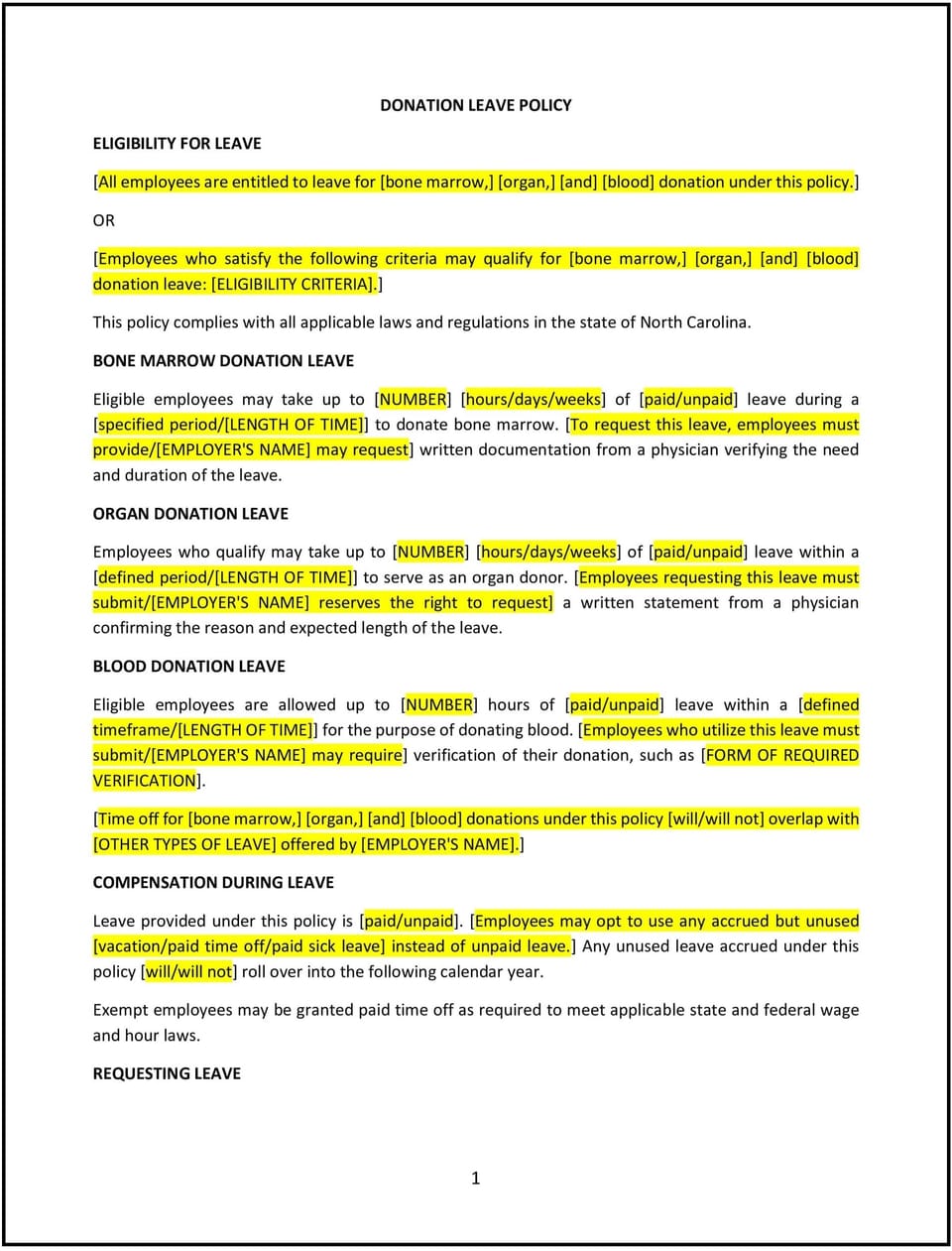 Donation leave policy (North Carolina): Free template