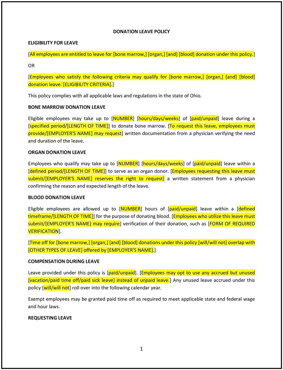 Donation leave policy (Ohio): Free template