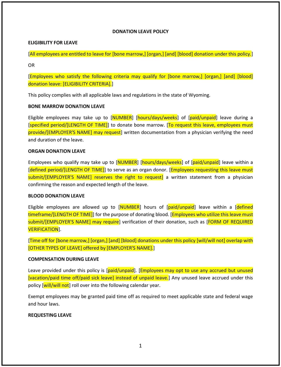 Donation leave policy (Wyoming): Free template