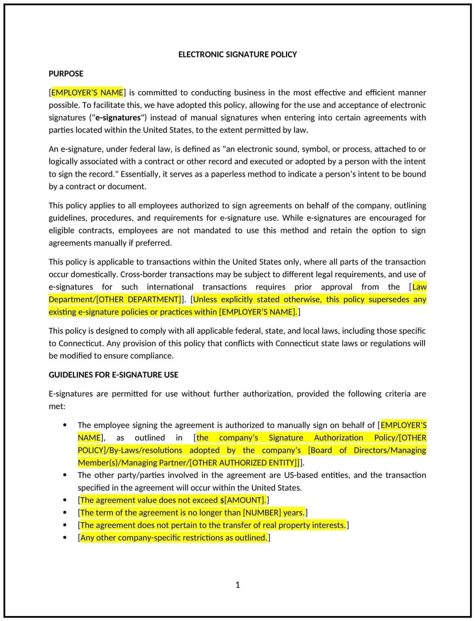 Electronic signature policy (Connecticut): Free template