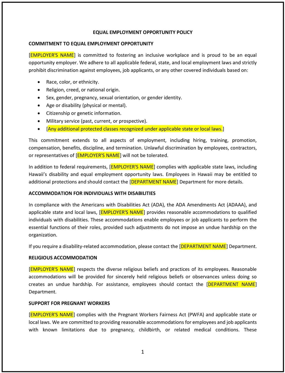 Equal employment opportunity (EEO) policy (Hawaiʻi): Free template