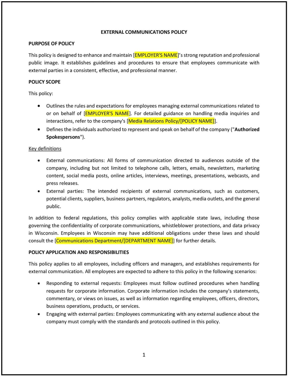 External communications policy (Wisconsin): Free template
