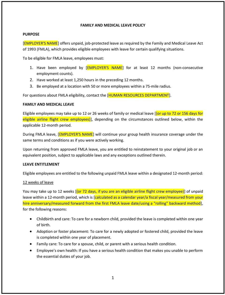 Family and medical leave policy (Hawaiʻi): Free template