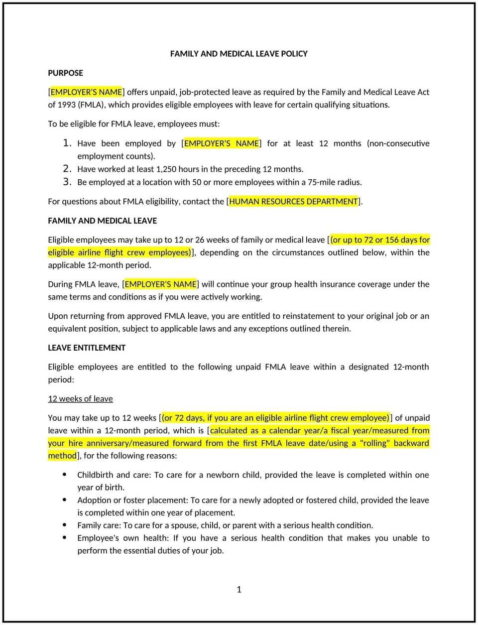 Family and medical leave policy (Nebraska): Free template