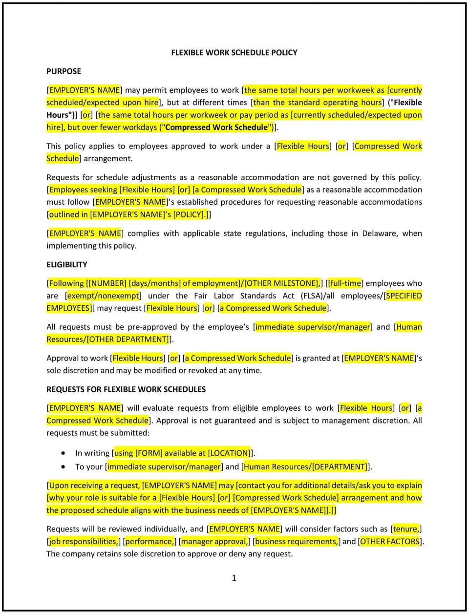 Flexible work schedule policy (Delaware): Free template