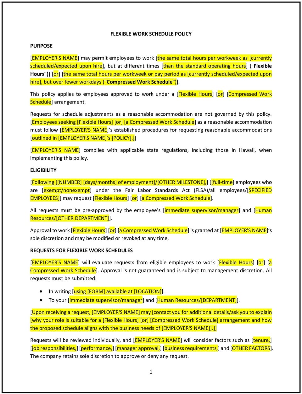 Flexible work schedule policy (Hawaiʻi): Free template