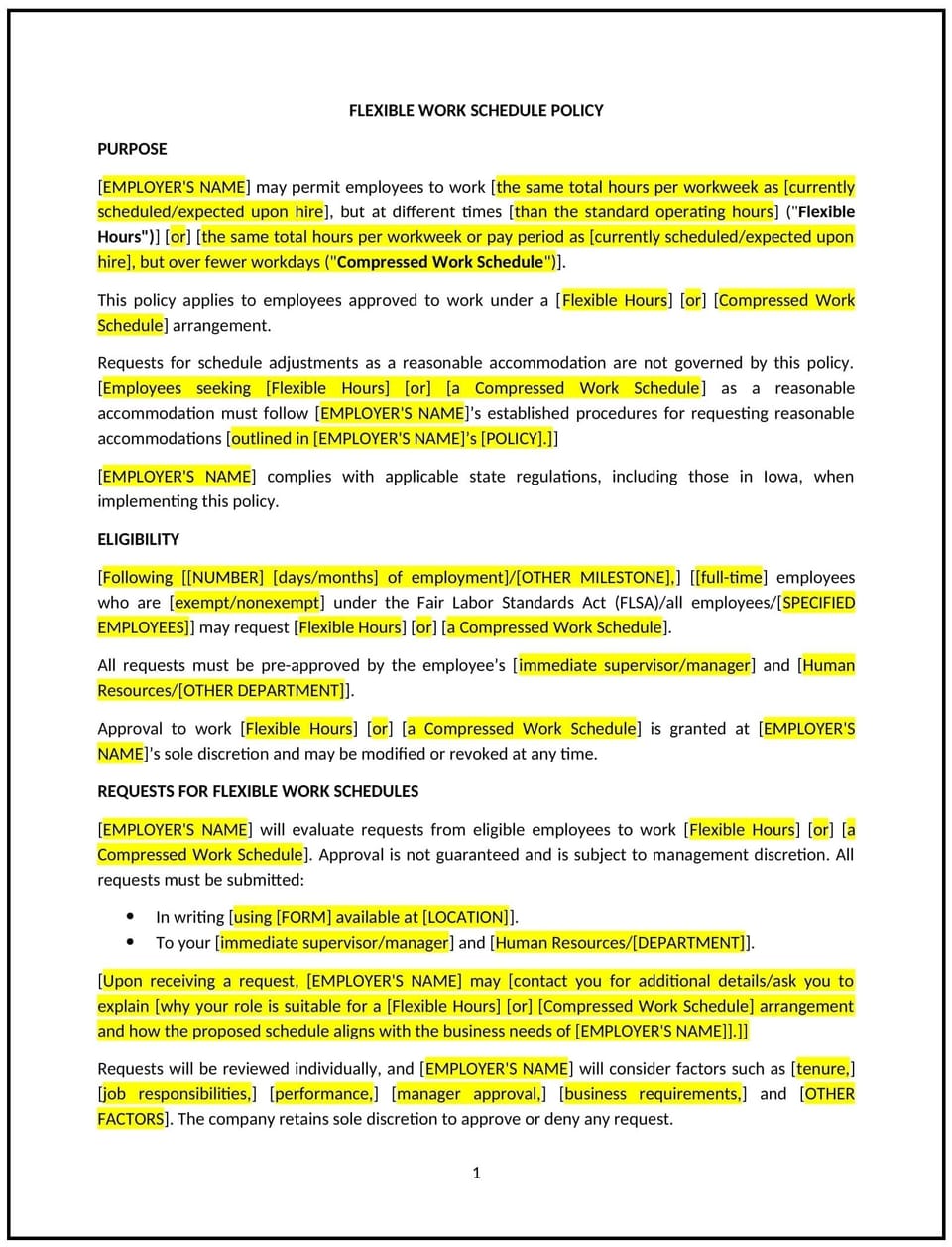 Flexible work schedule policy (Iowa): Free template
