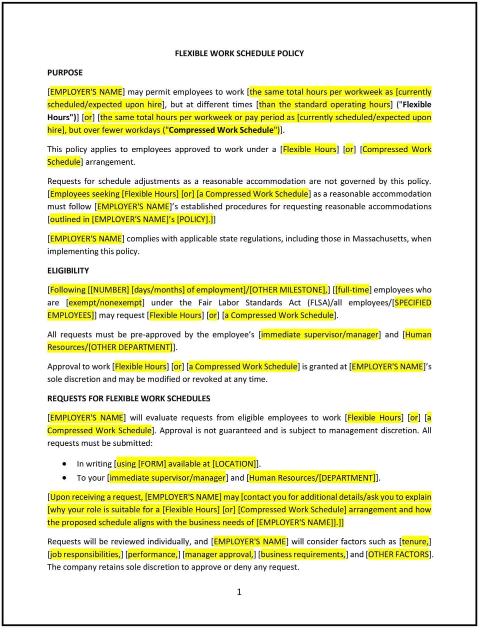 Flexible work schedule policy (Massachusetts): Free template