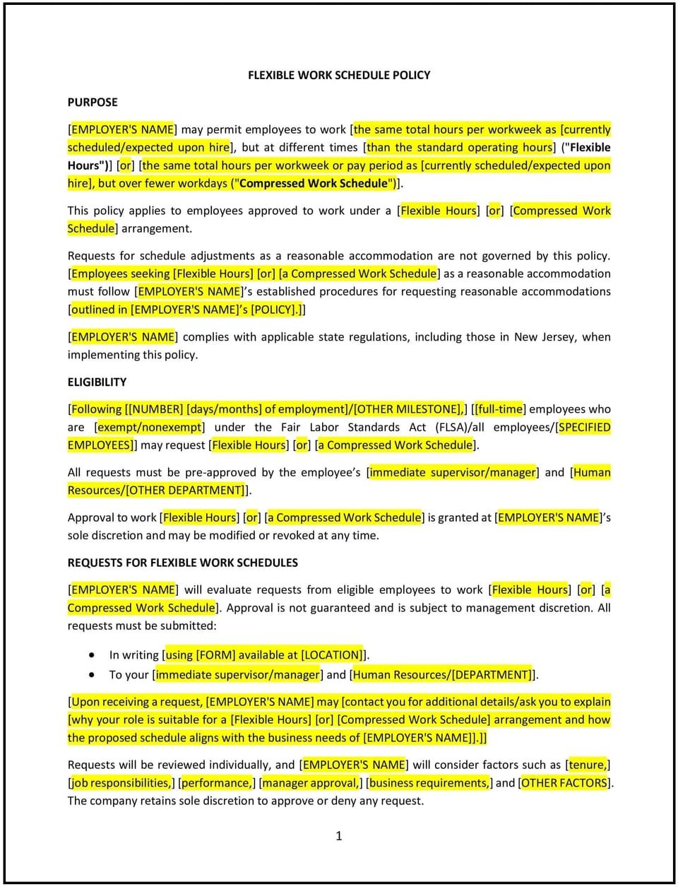 Flexible work schedule policy (New Jersey): Free template