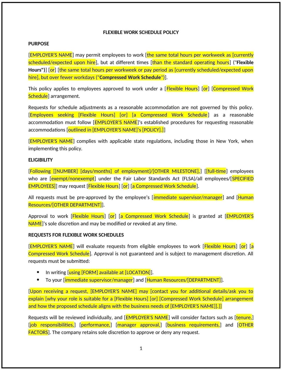 Flexible work schedule policy (New York): Free template