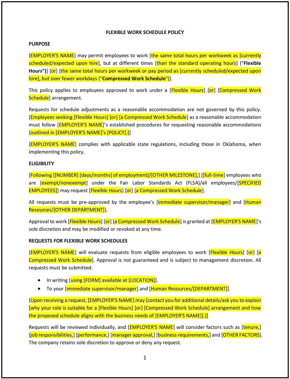 Flexible work schedule policy (Oklahoma): Free template