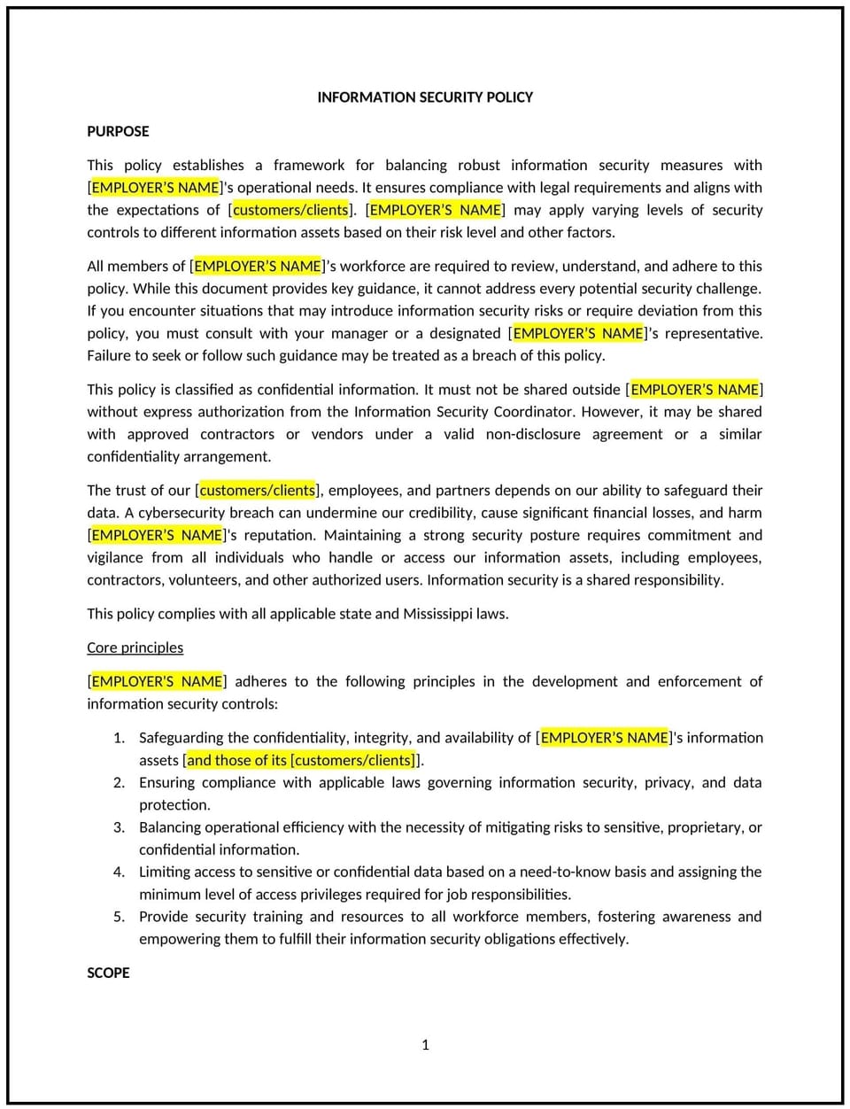 Information security policy (Mississippi): Free template
