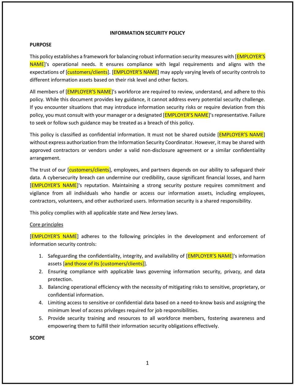 Information security policy (New Jersey): Free template