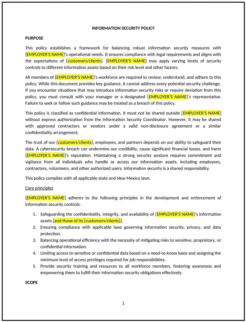 Information security policy (New Mexico): Free template