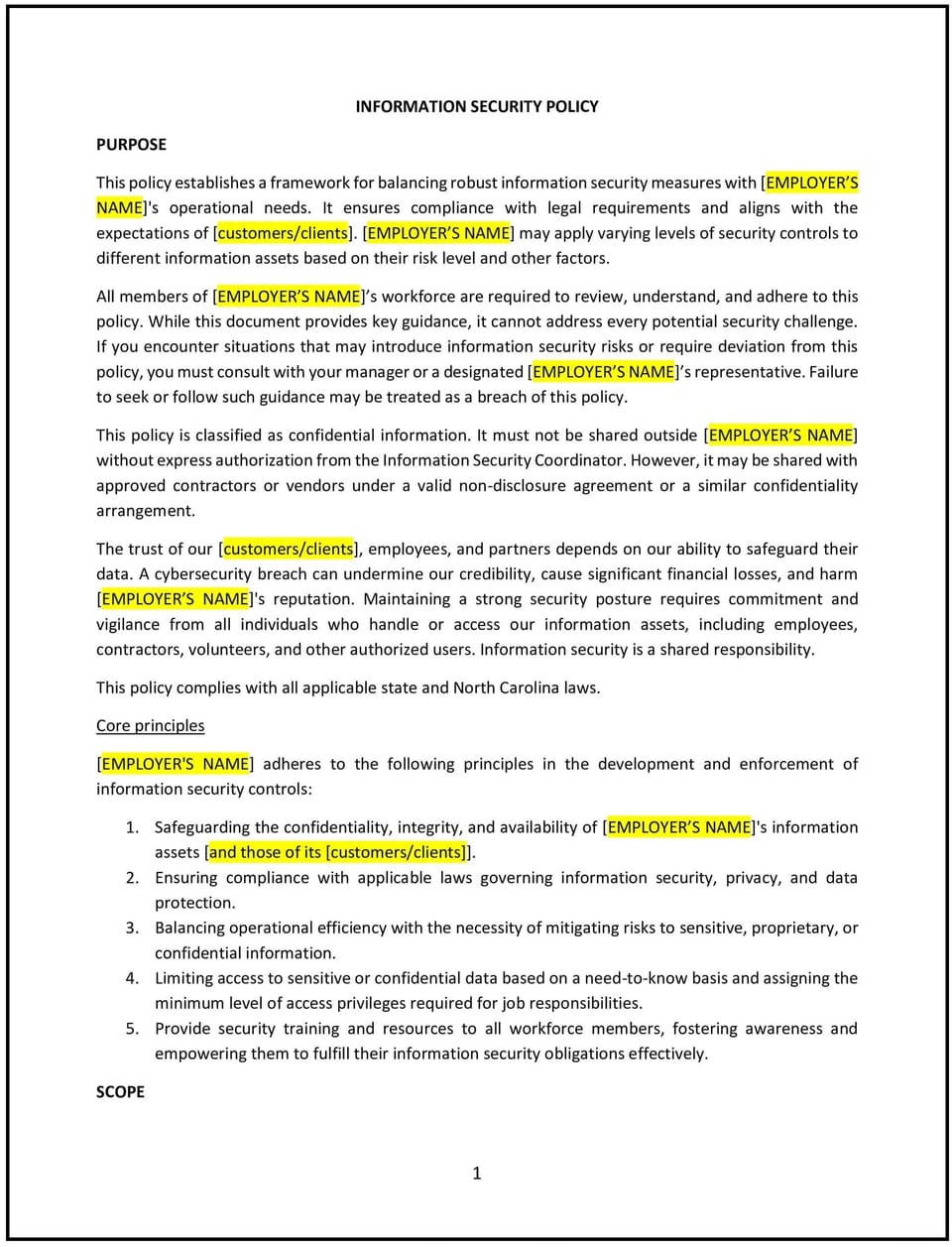 Information security policy (North Carolina): Free template