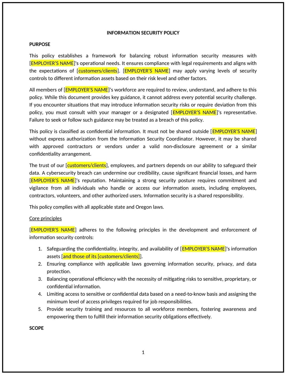 Information security policy (Oregon): Free template