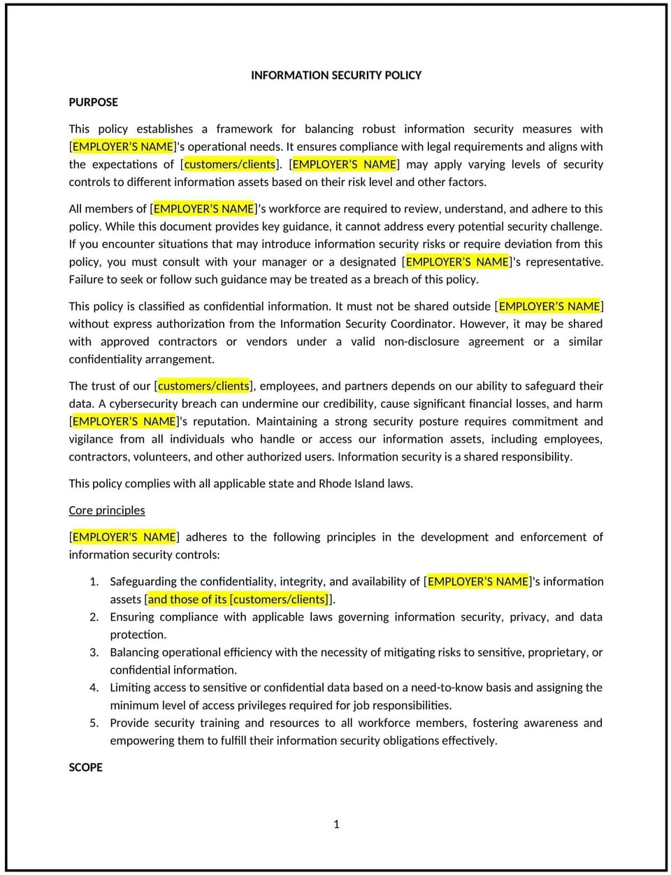 Information security policy (Rhode Island): Free template