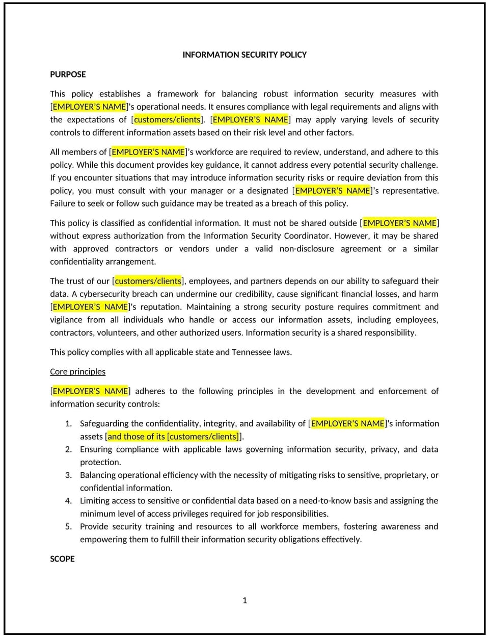 Information security policy (Tennessee): Free template