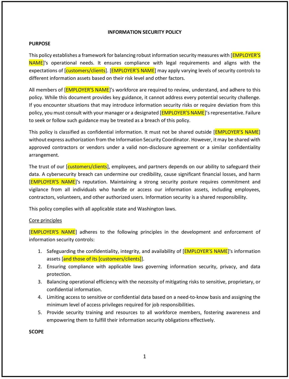 Information security policy (Washington): Free template