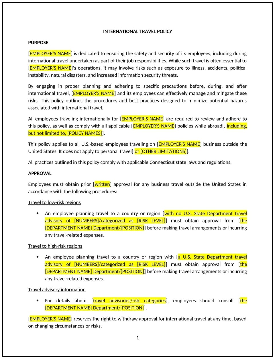 International travel policy (Connecticut): Free template