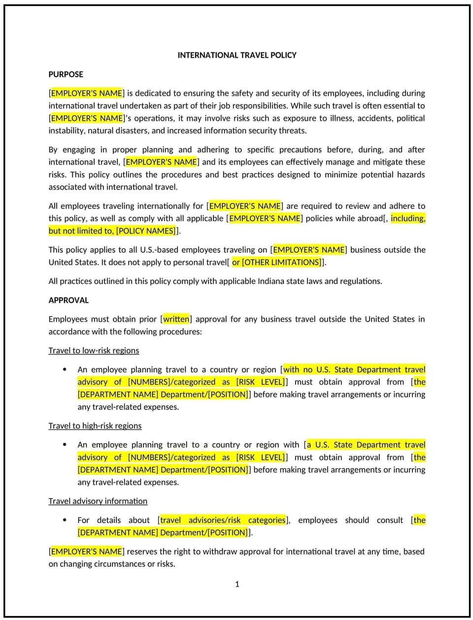 International travel policy (Indiana): Free template