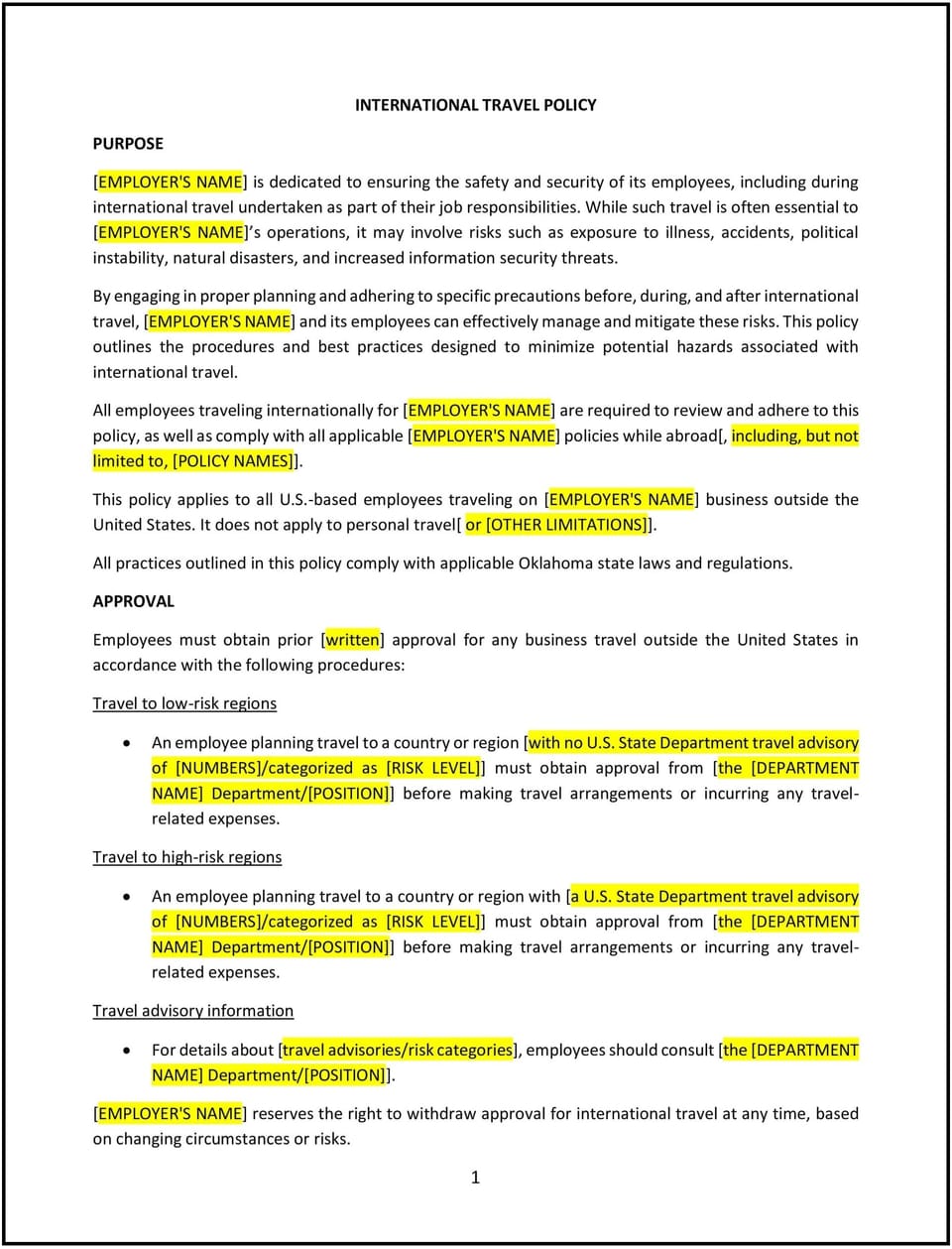 International travel policy (Oklahoma): Free template