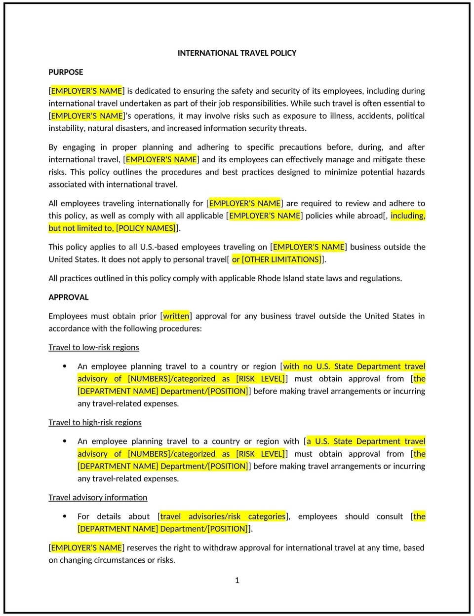 International travel policy (Rhode Island): Free template