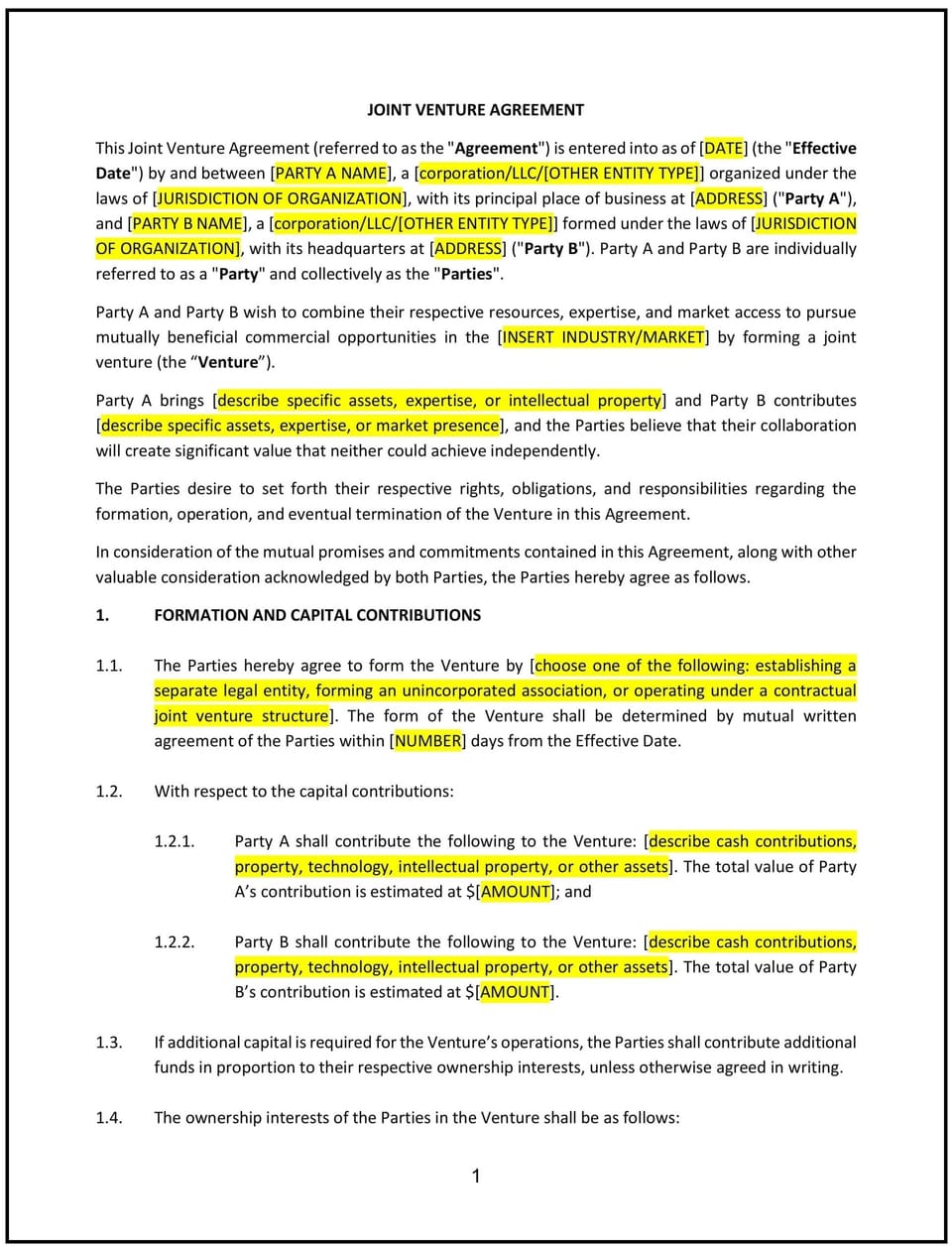 Joint Venture Agreement (California): Free template