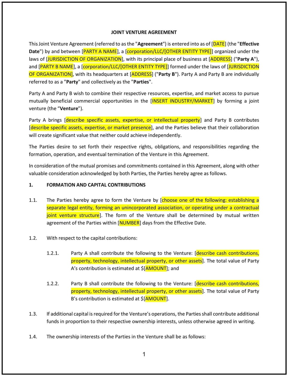 Joint Venture Agreement (Kentucky): Free template