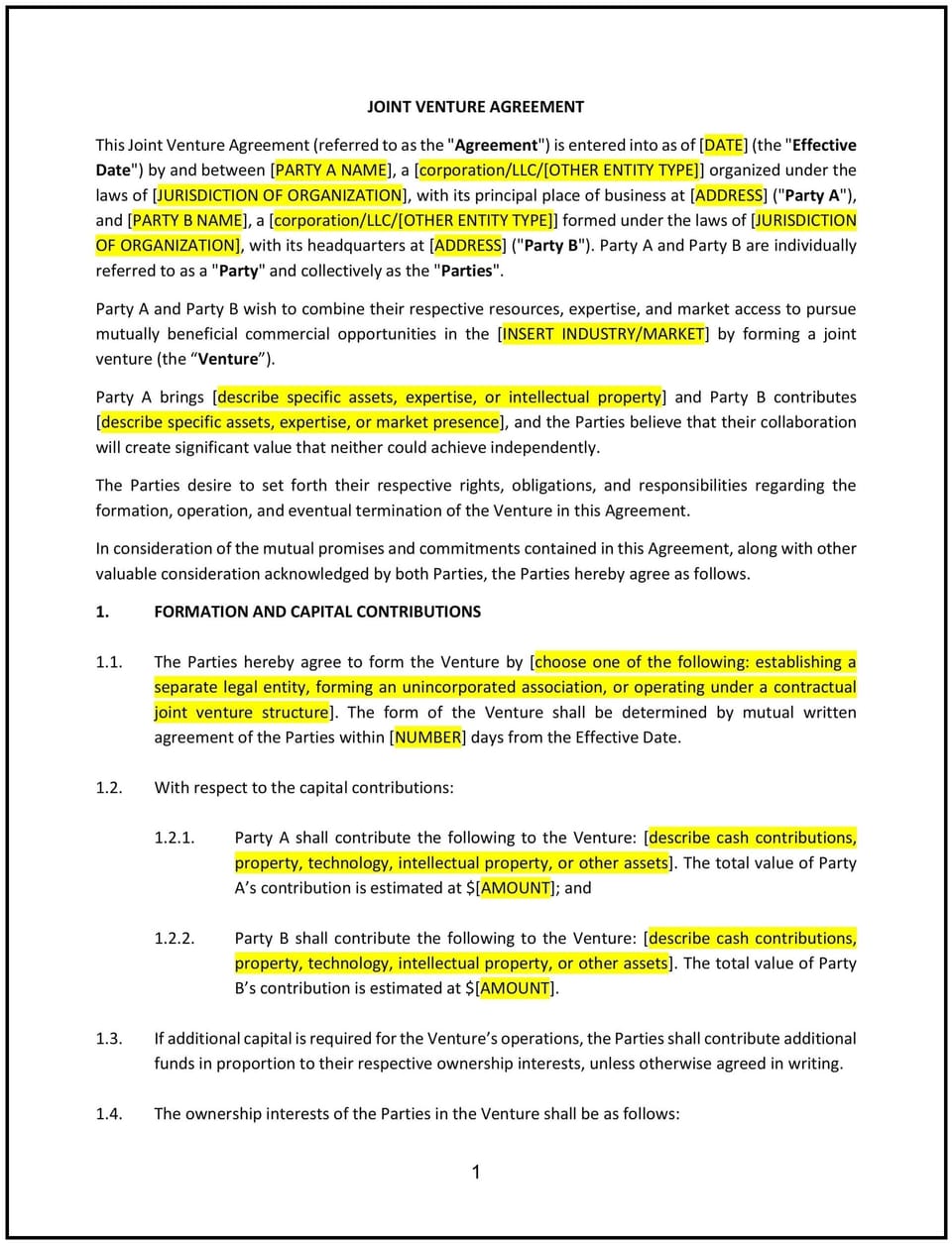 Joint Venture Agreement (Maine): Free template