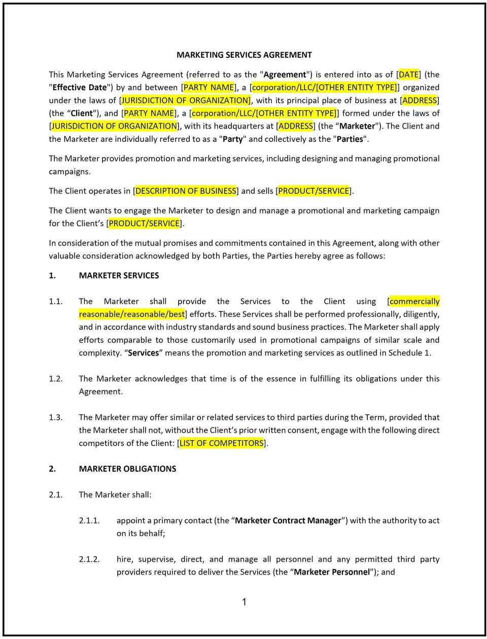 Marketing Services Agreement (Alabama): Free template