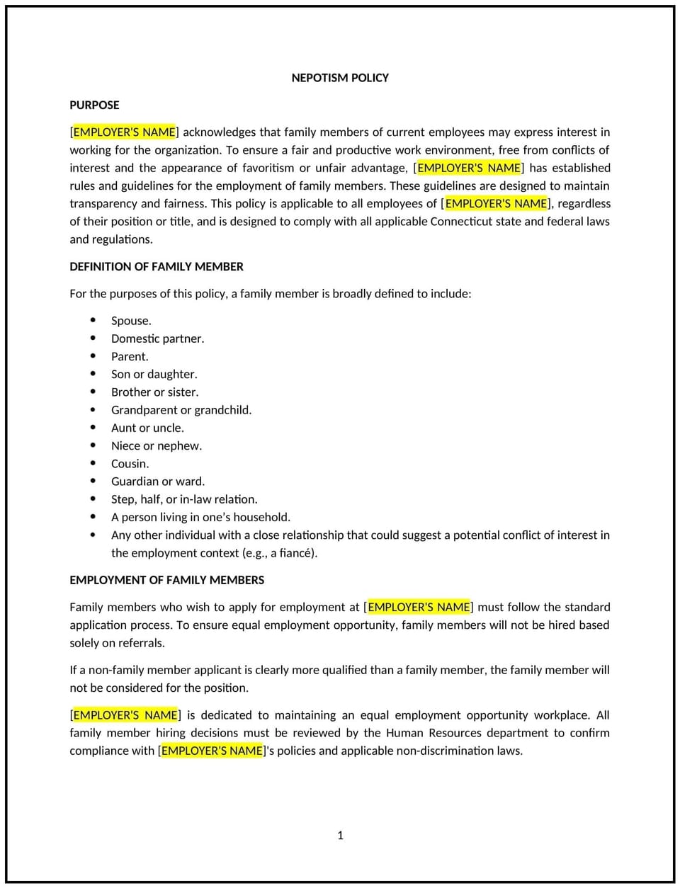 Nepotism policy (Connecticut): Free template