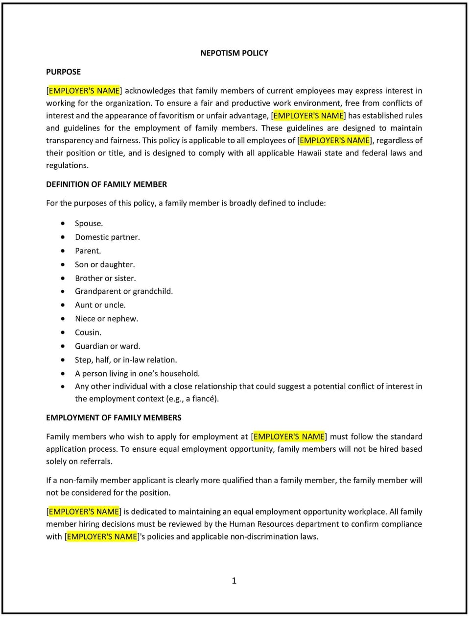 Nepotism policy (Hawai’i): Free template