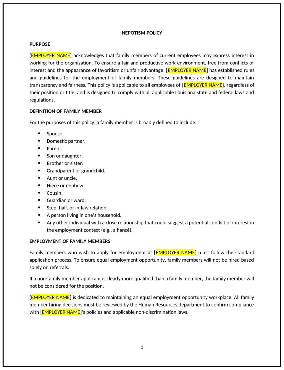 Nepotism policy (Louisiana): Free template