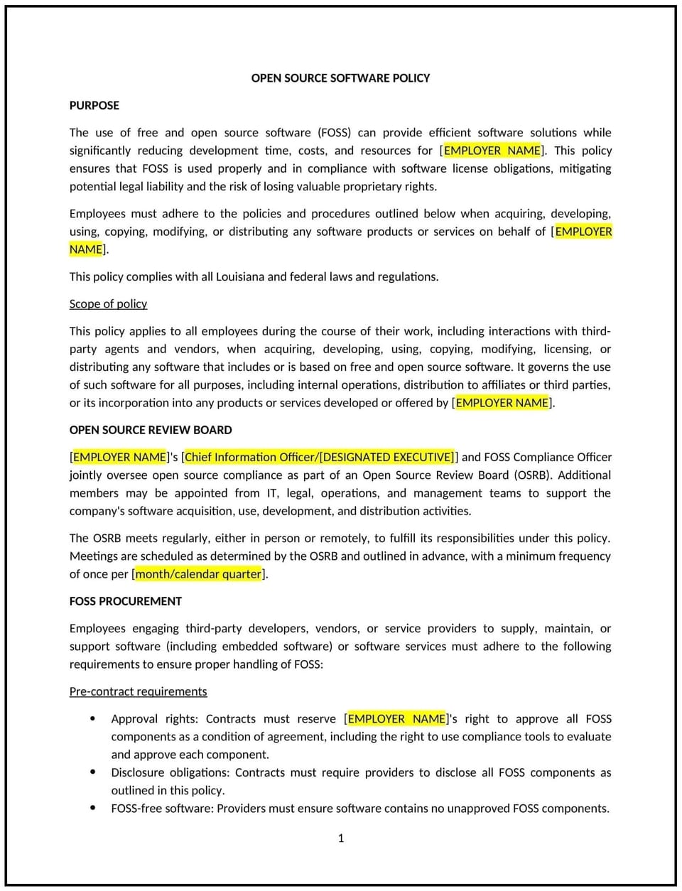 Open source software policy (Louisiana): Free template