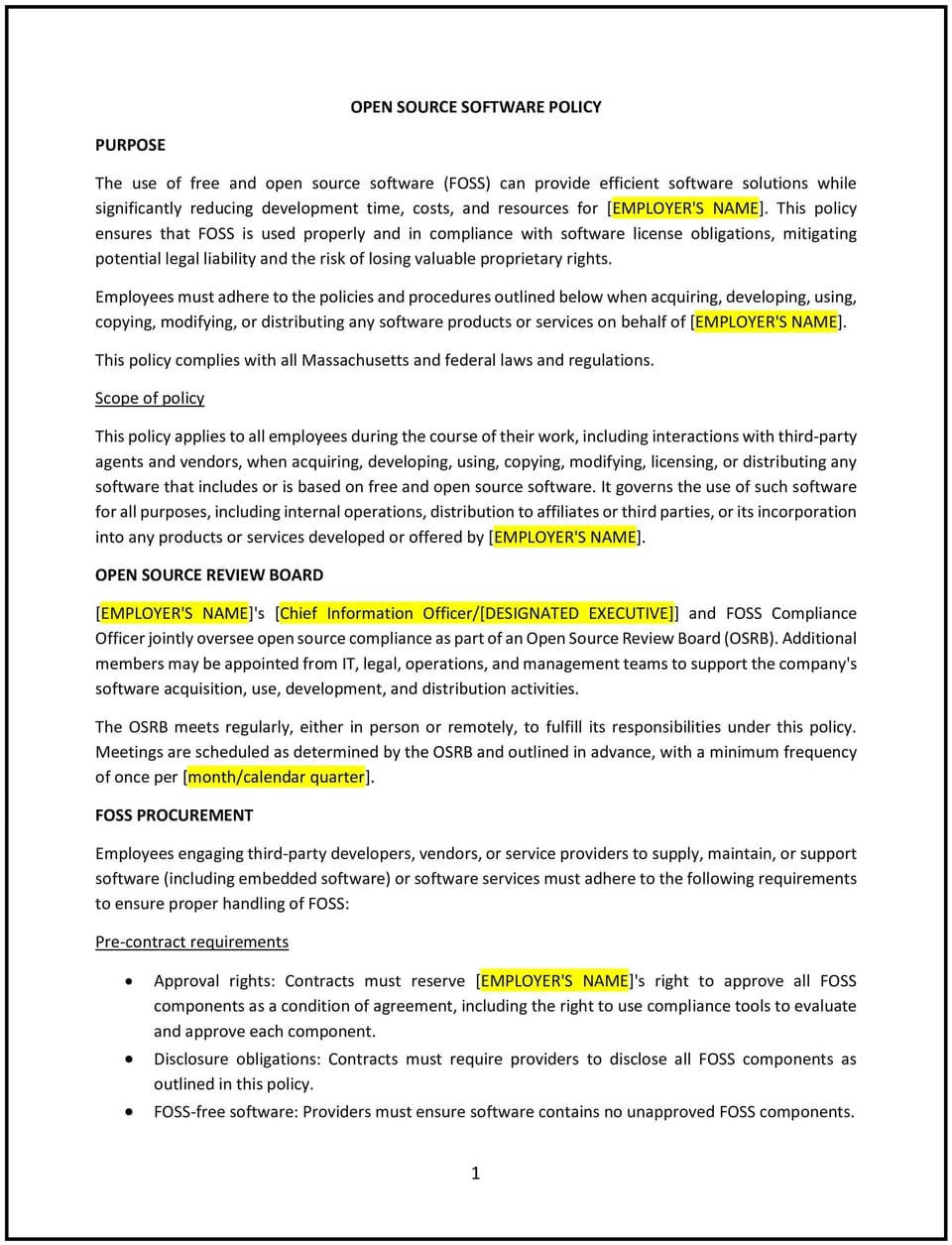 Open-source software policy (Massachusetts): Free template