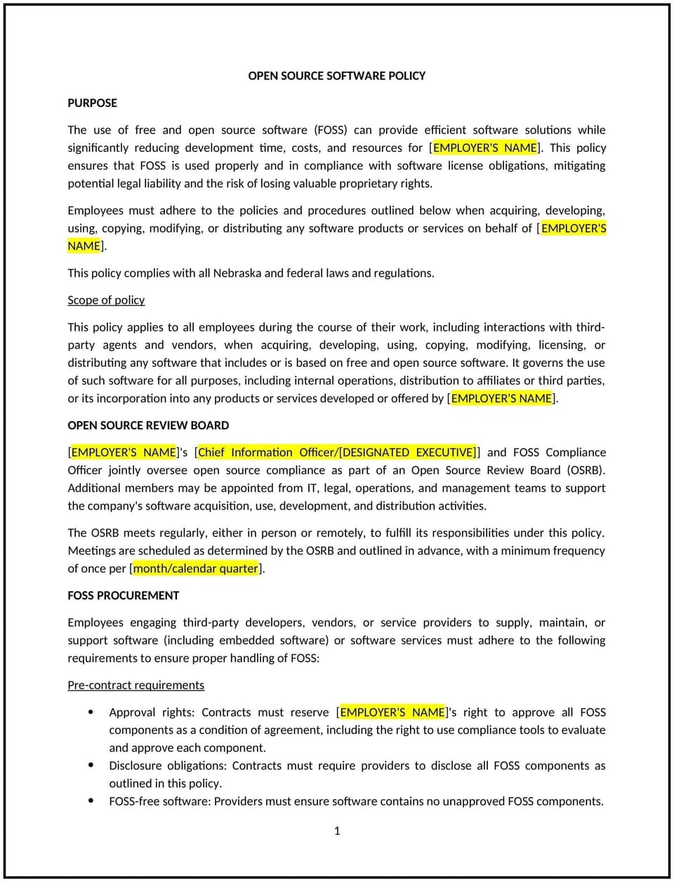 Open source software policy (Nebraska): Free template