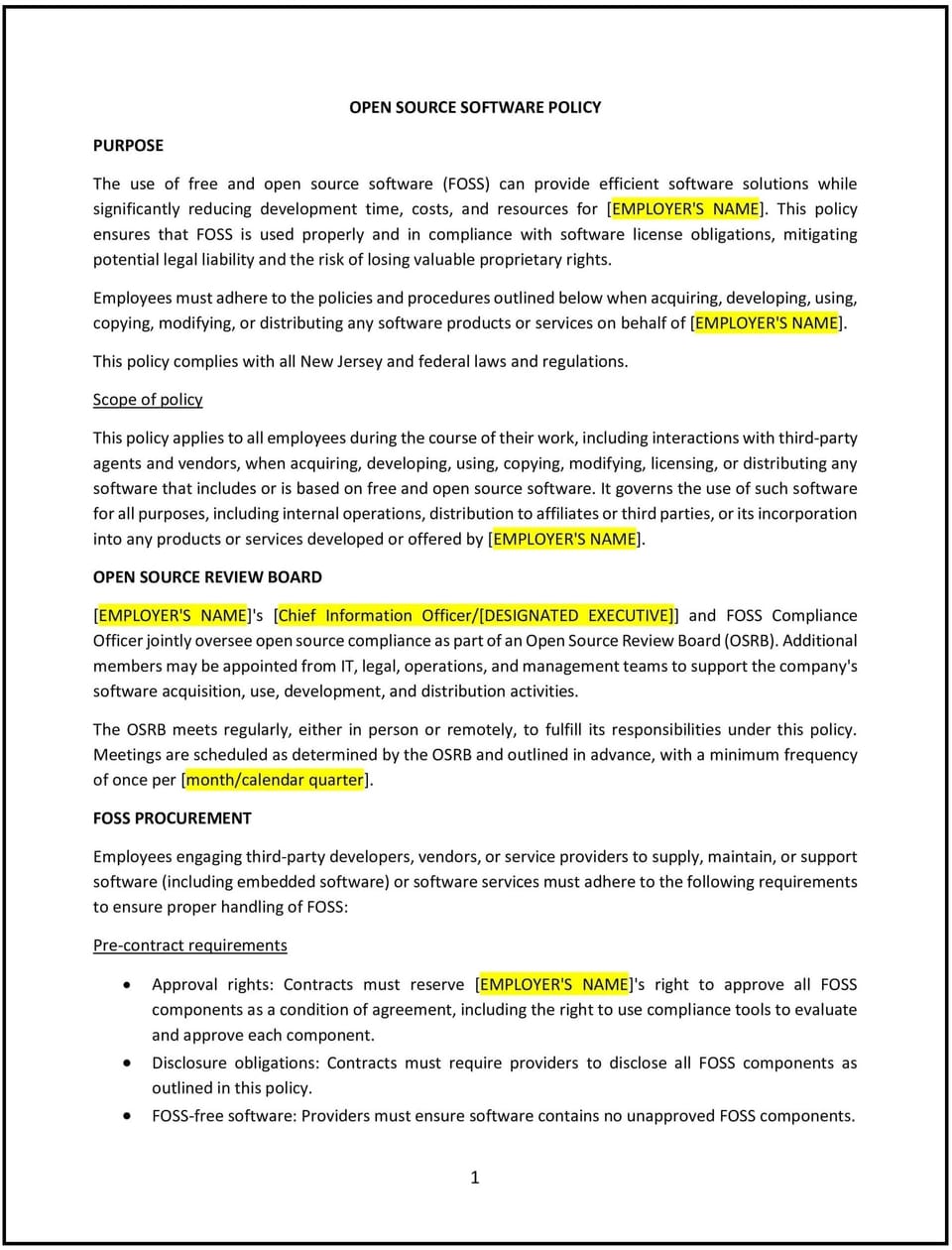 Open source software policy (New Jersey): Free template