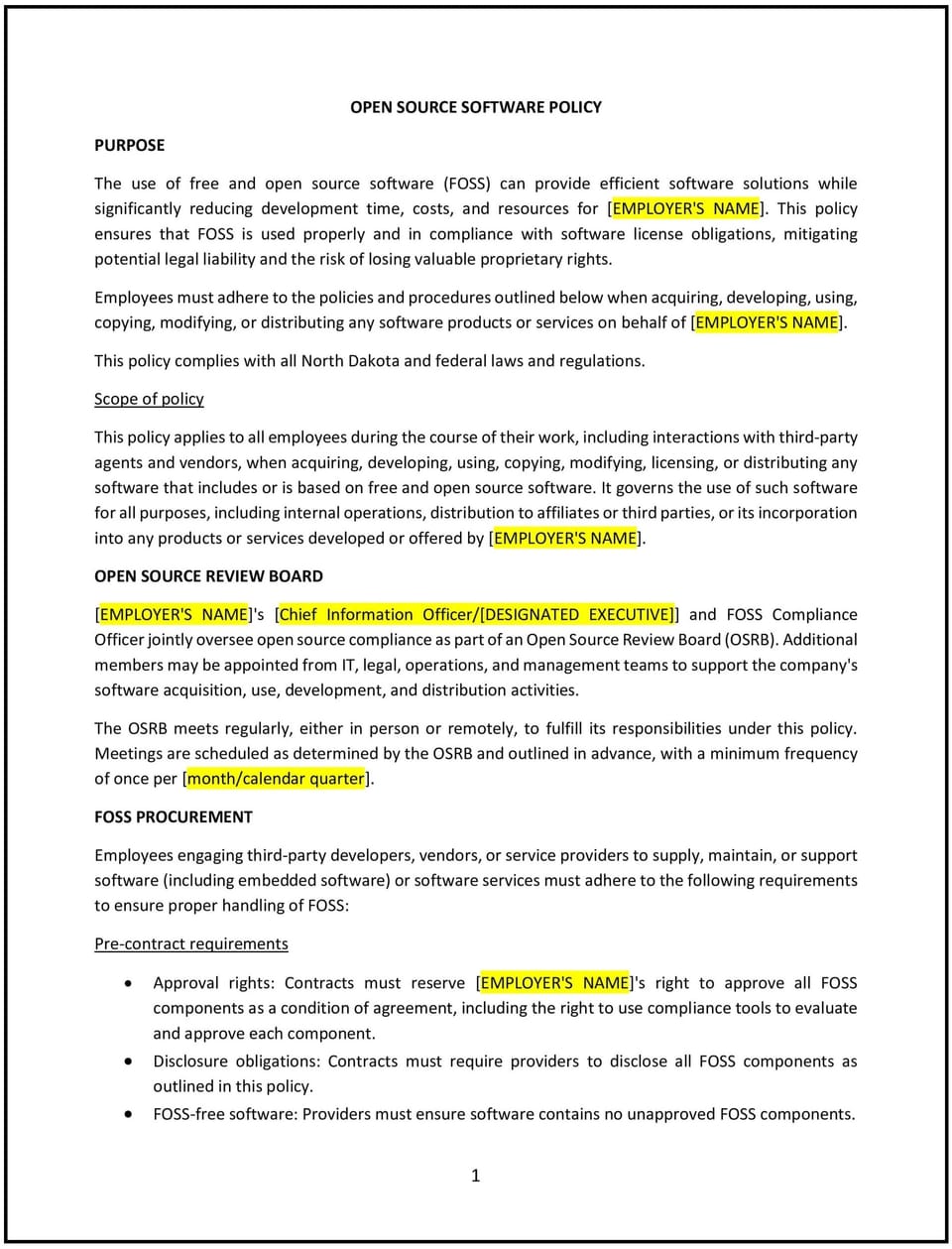 Open source software policy (North Dakota): Free template